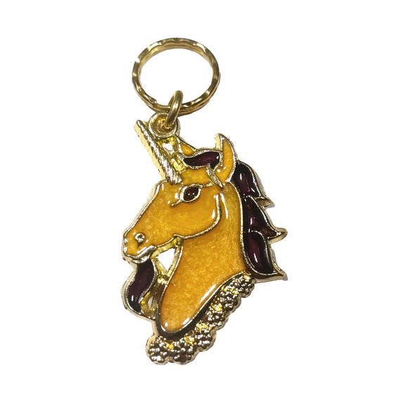 Crown Stain Glass Type Unicorn Keychain Orange/Yellow Gold Tone - Picture 2 of 5